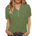 thumbnail image 1 of NINADA Womens Cotton Linen Shirts Short Sleeve V-Neck Blouses Tops Button Down Gauze Tees Lightweight Slim Fit T-Shirt Casual Clothes Spring Summer Trendy Outfits 2026 Green XL, 1 of 7