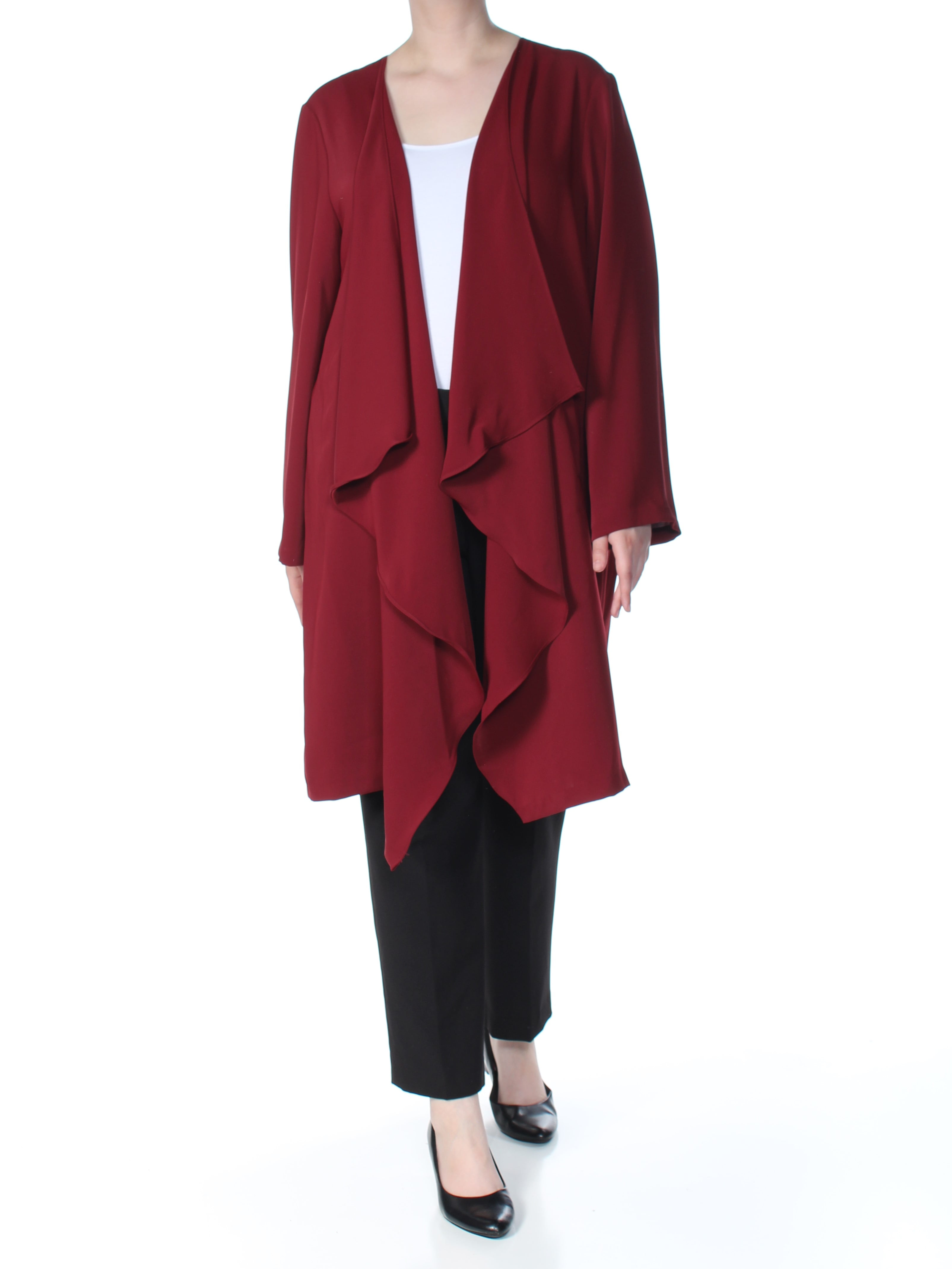 NINE WEST $139 Womens Maroon Ruffled Long Sleeve Open Front Cardigan 2X Plus B+B