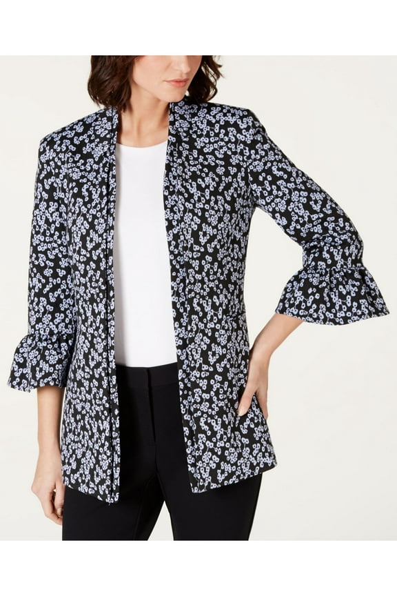 $139 Womens New 0005 Black Floral Ruffled Bell-sleeve Jacket 6 B+B