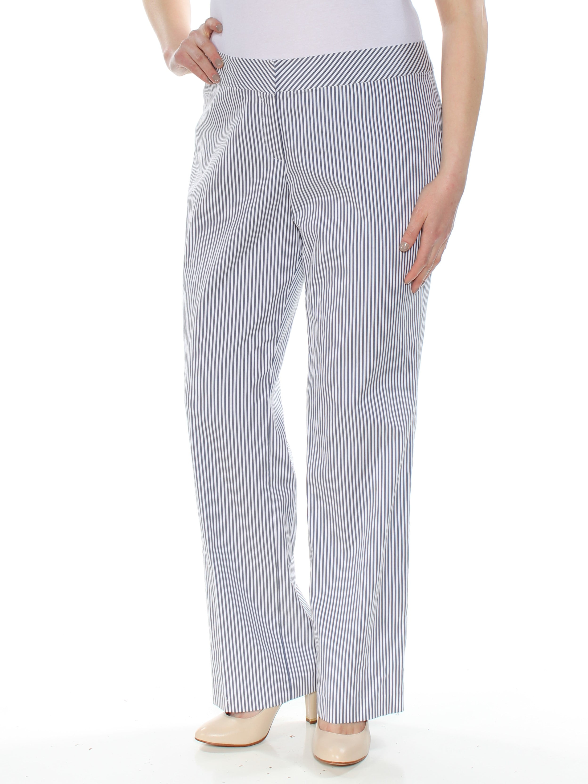 NINE WEST $79 Womens New 1031 Navy Striped Flare Casual Pants 16 B+B