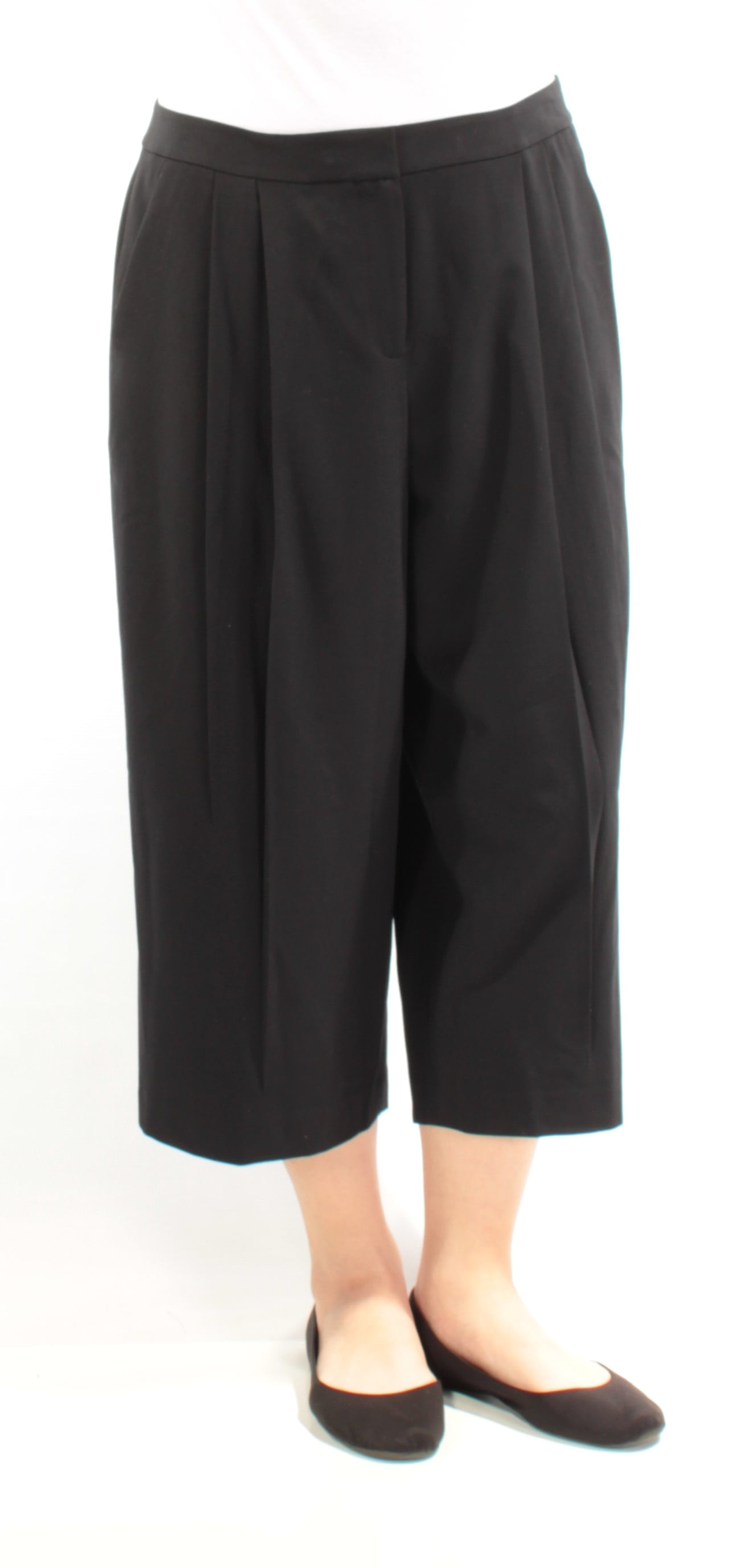 NINE WEST $79 Womens New 1240 Black Short Length Wide Leg Casual Pants 10 B+B