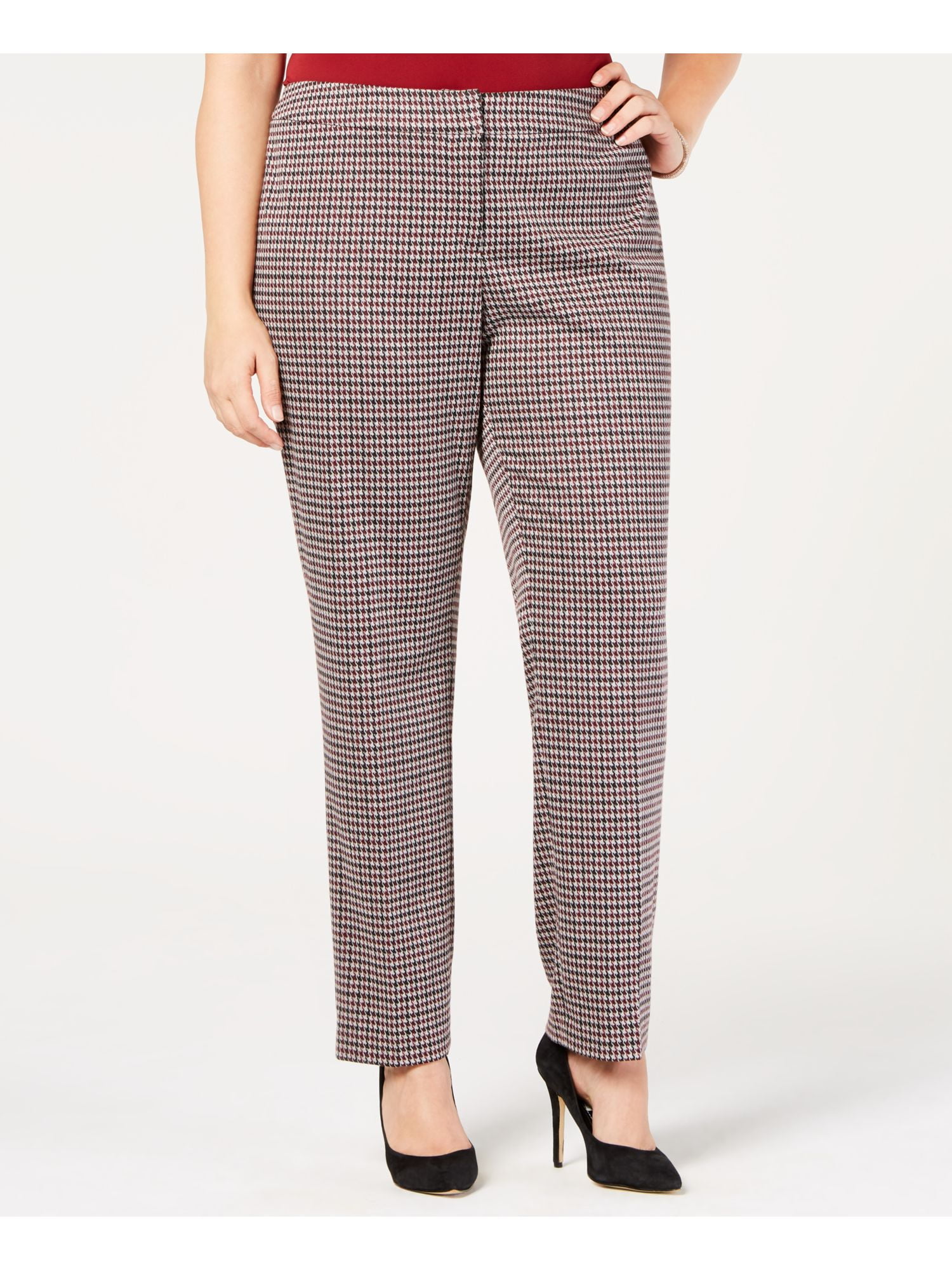 NINE WEST Womens Black Herringbone Straight leg Wear To Work Pants - Main Image