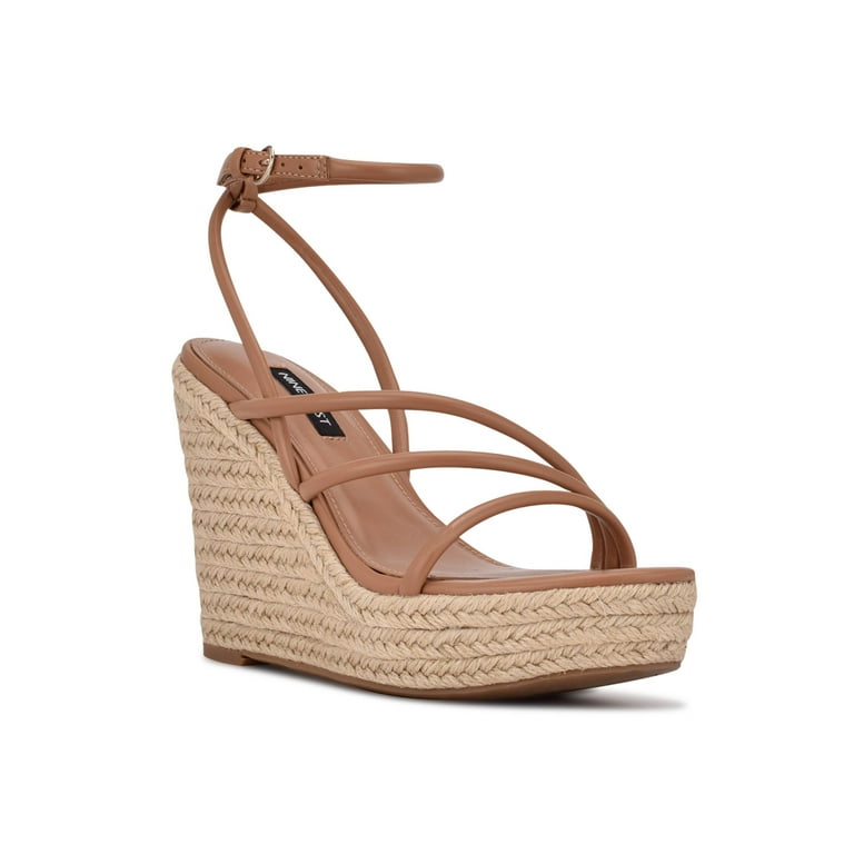 NINE WEST Womens Beige 1 1 2 Platform Padded Strappy Hipsta Round Toe Wedge Buckle Espadrille Shoes 8.5 M