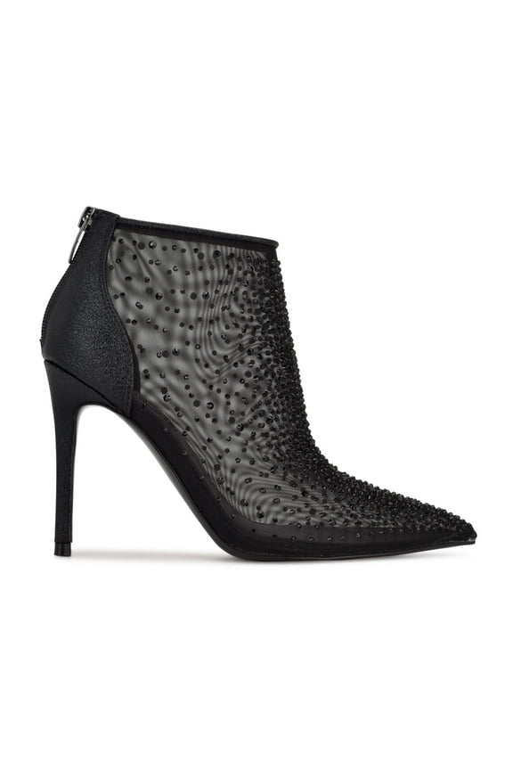 Womens Black Embellished Fornow Pointy Toe Stiletto Zip-Up Dress Booties 7 M