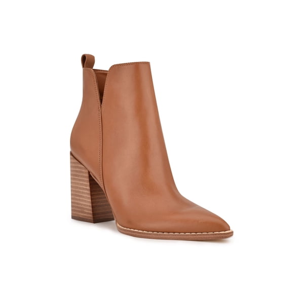 NINE WEST Womens Brown V-Cutouts Back Pull Tab Padded Birds Pointed Toe Block Heel Zip-Up Leather Dress Booties 5 M