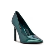 NINE WEST Womens Green Iridescent Padded Tatiana Pointed Toe Stiletto Slip On Dress Pumps Shoes 6.5 M