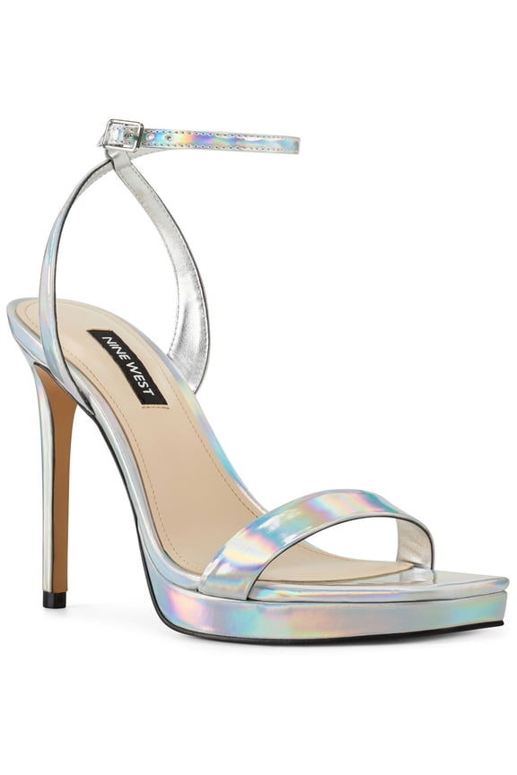 Womens Silver 1" Platform Adjustable Ankle Strap Zadie3 Square Toe Stiletto Buckle Dress Heels Shoes 9 M