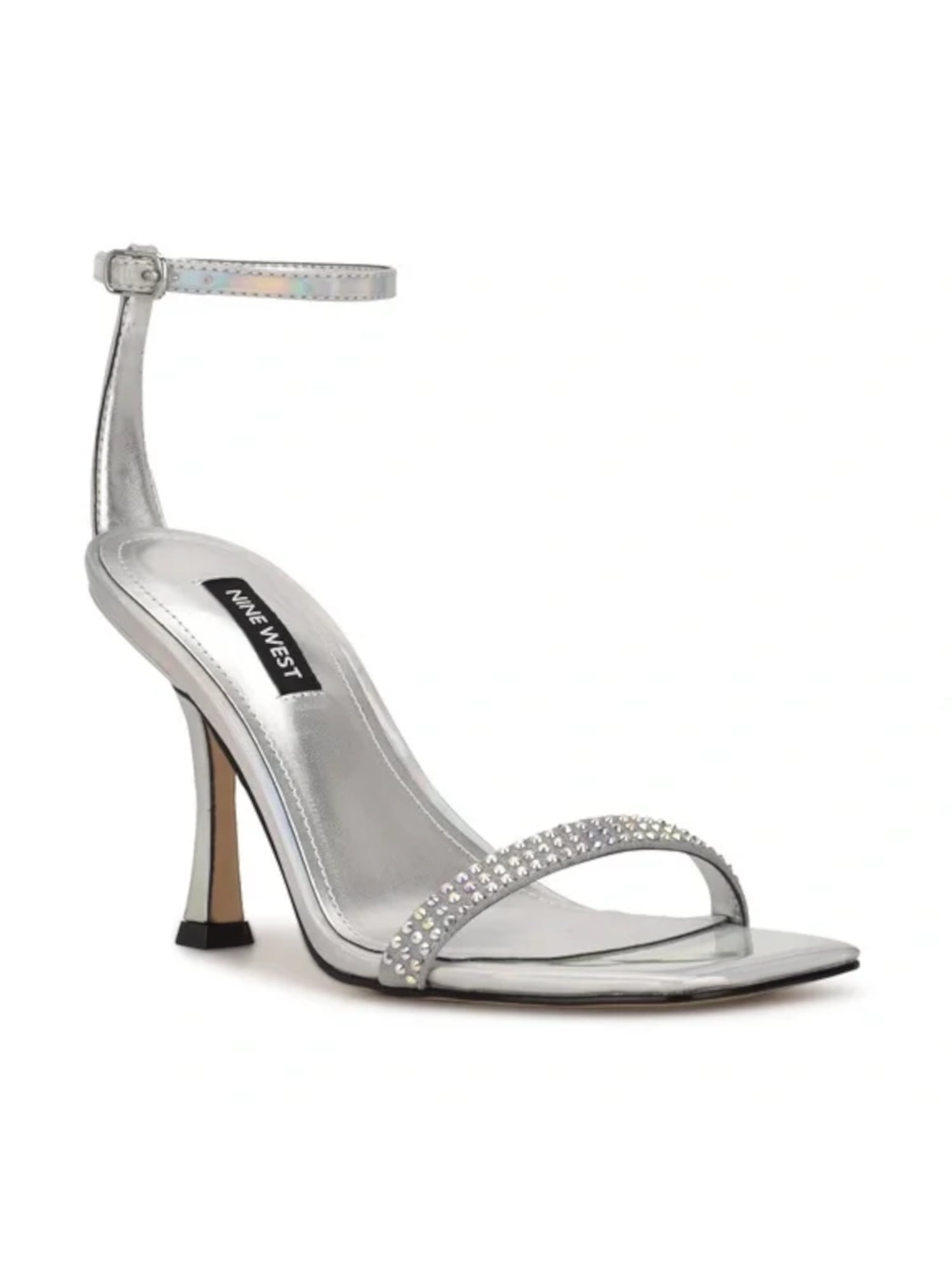 NINE WEST Womens Silver Ankle Strap Embellished Yess Open Toe Stiletto Buckle Dress Sandals 8.5 M Walmart