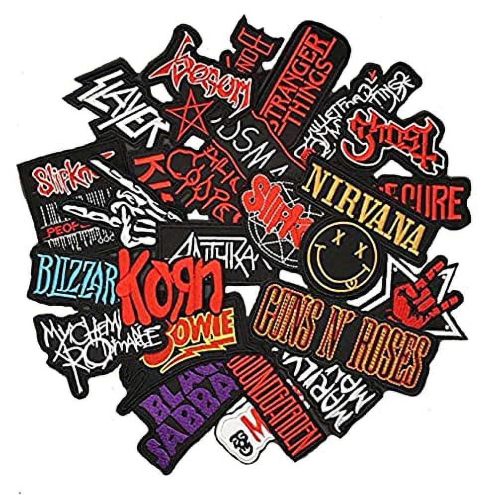 NINENINE 25Pcs Mixed Patches Lot Band Rock Patches Iron On Stripes for  Clothing Embroidery Badges Clothes Stickers Jacket Applique Punk Music 