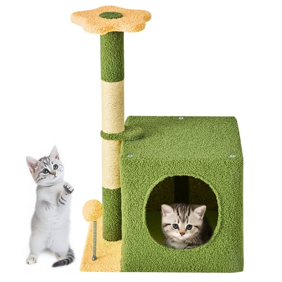 NINESHI 24in Cat Tree Tower, Cat Condo with Sisal-Covered Scratching Posts, Cat House Activity Center Furniture for Kittens, Cats and Pets Yellow