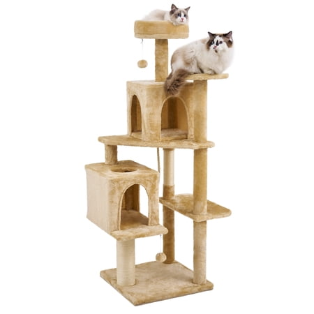 NINESHI 58" Cat Tree Large Cat Tower Condo w/ Multi-Level Scratching Post for All Indoor Cats, Beige