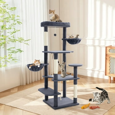 NINESHI 58" Cat Tree Large Cat Tower w/ Multi-Level Scratching Post Cat Basket for Indoor Cats, Deep Gray