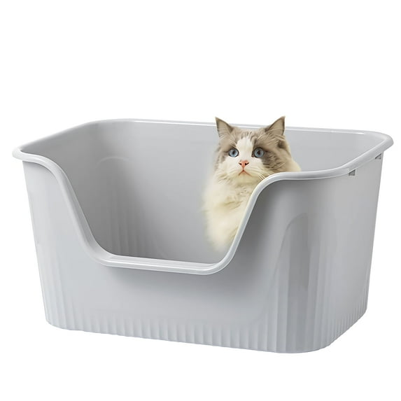 NINESHI Large Cat Litter Box Open Top Hihg Side Litter Pan Low Entry Kitten Litter Box , Gray, XXL 31-in