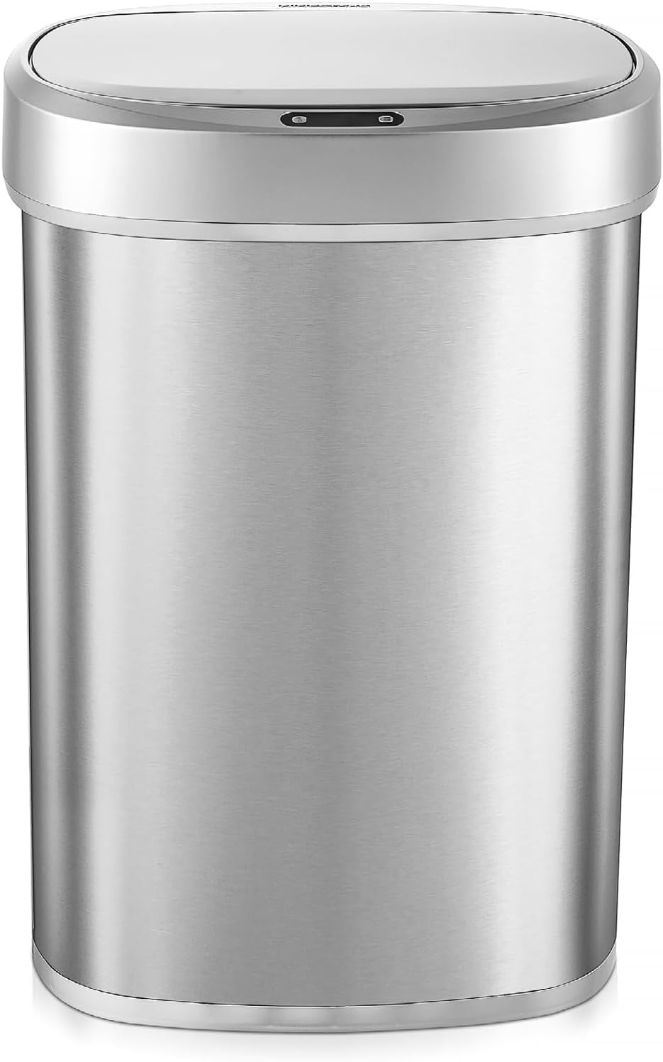 NINESTARS DZT-50-49 Automatic Touchless Motion Sensor Oval Trash Can, Black Top, 13 Gallon/50 Liter, Stainless Steel