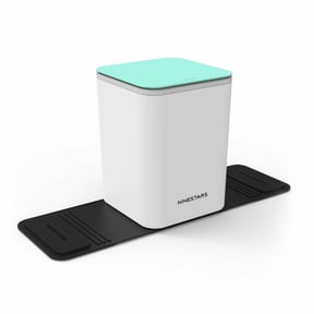 Ninestars Mini Push-Top Trash Can, 0.79 Gallon Plastic, Small Garbage Bin, White and Mint