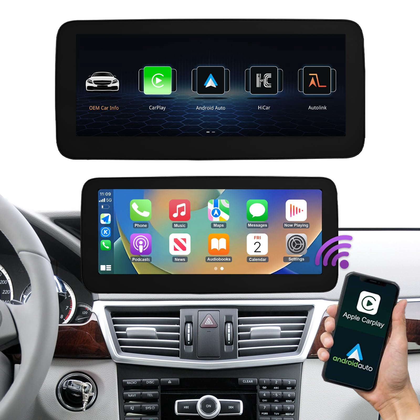 Ninetom Car Radio 12.3 Inch Touchscreen with Wireless Carplay and