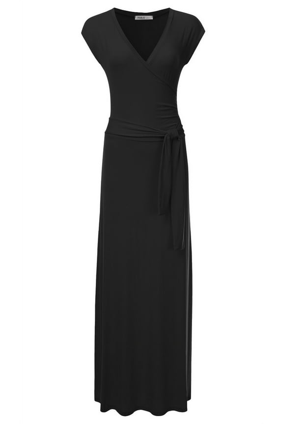 Women's V-Neck Short Sleeve Maxi Wrap Dress