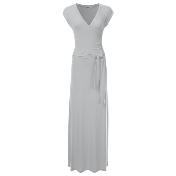 NINEXIS Women's V-Neck Short Sleeve Maxi Wrap Dress