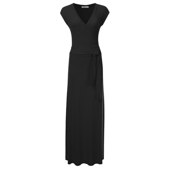 NINEXIS Women's V-Neck Short Sleeve Maxi Wrap Dress