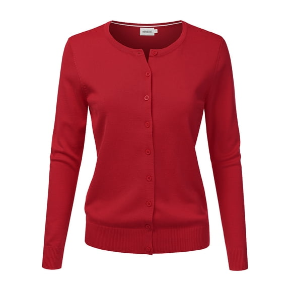 NINEXIS Womens Basic Crew Neck Long Sleeve Button Down Cardigan