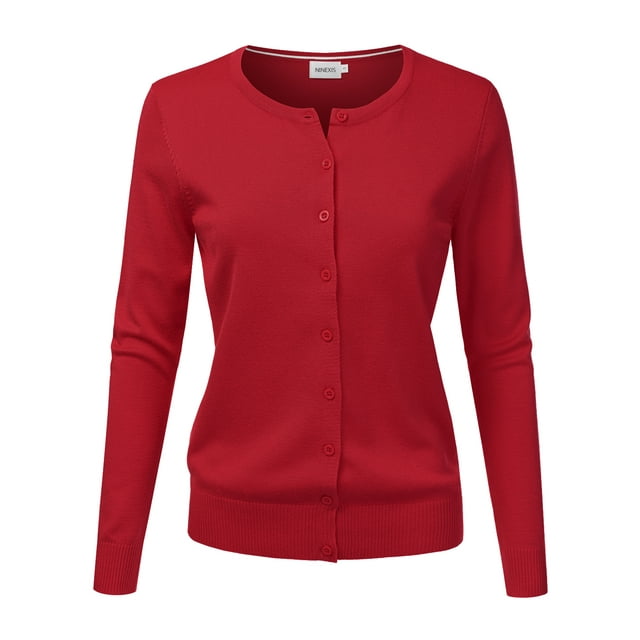 NINEXIS Womens Basic Crew Neck Long Sleeve Button Down Cardigan