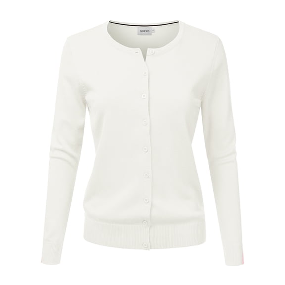 NINEXIS Womens Basic Crew Neck Long Sleeve Button Down Cardigan