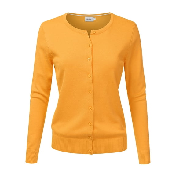 NINEXIS Womens Basic Crew Neck Long Sleeve Button Down Cardigan