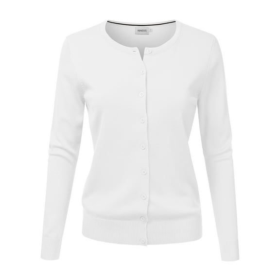 NINEXIS Womens Basic Crew Neck Long Sleeve Button Down Cardigan