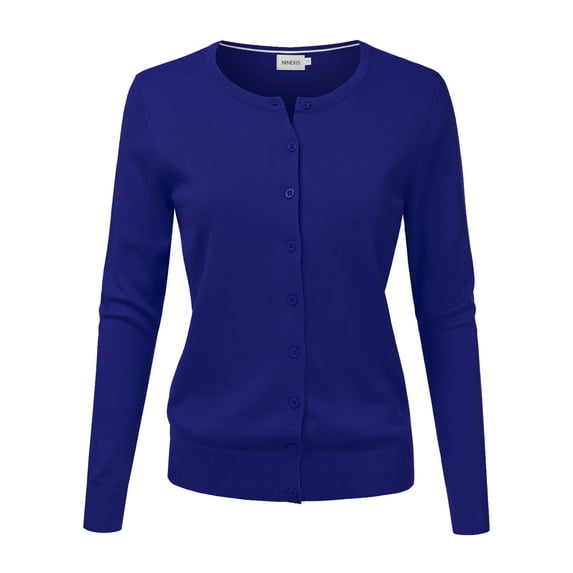 NINEXIS Womens Basic Crew Neck Long Sleeve Button Down Cardigan