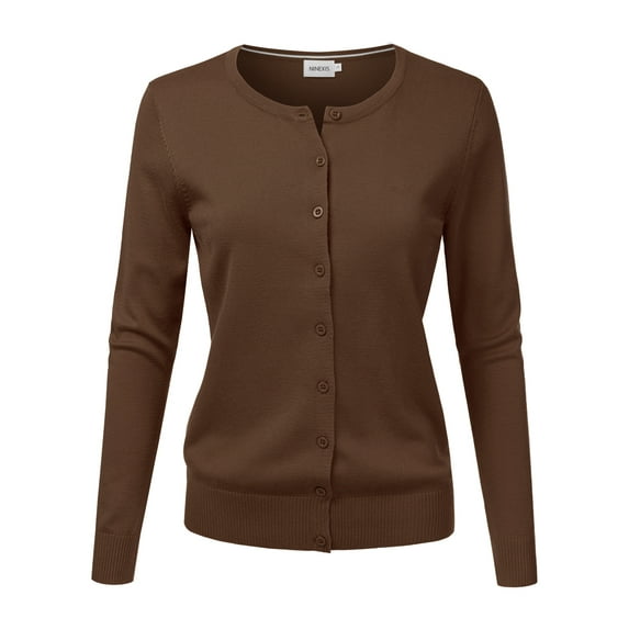 NINEXIS Womens Basic Crew Neck Long Sleeve Button Down Cardigan