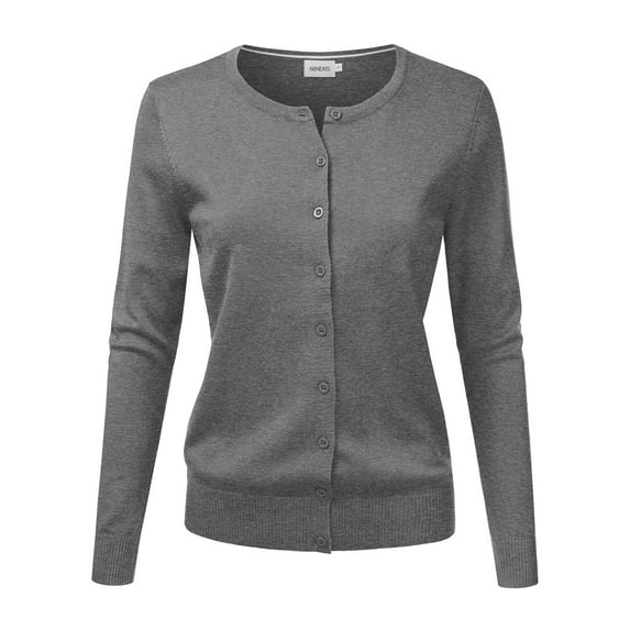 NINEXIS Womens Basic Crew Neck Long Sleeve Button Down Cardigan