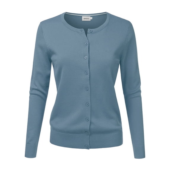 NINEXIS Womens Basic Crew Neck Long Sleeve Button Down Cardigan