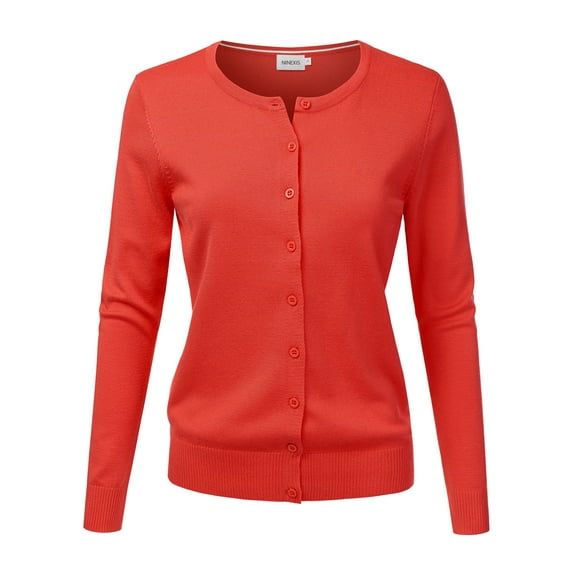 NINEXIS Womens Basic Crew Neck Long Sleeve Button Down Cardigan