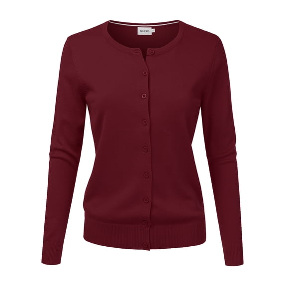 NINEXIS Womens Basic Crew Neck Long Sleeve Button Down Cardigan