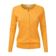 NINEXIS Womens Basic Crew Neck Long Sleeve Button Down Cardigan