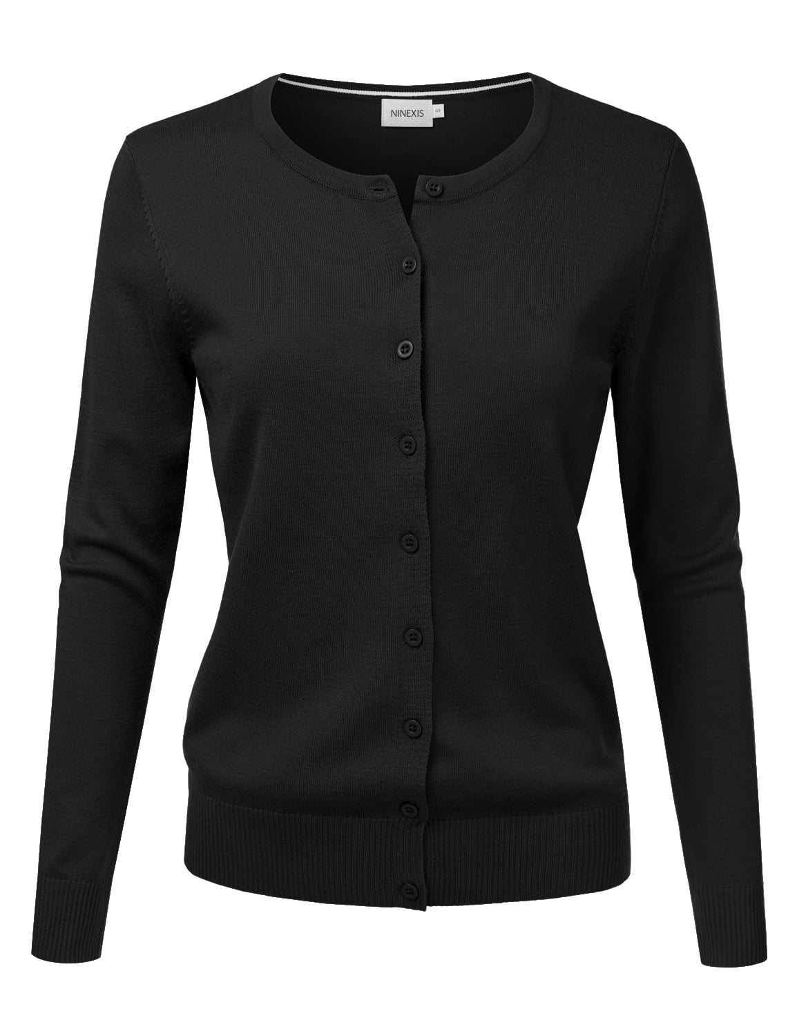 Womens Basic Crew Neck Long Sleeve Button Down Cardigan