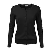 NINEXIS Womens Basic Crew Neck Long Sleeve Button Down Cardigan