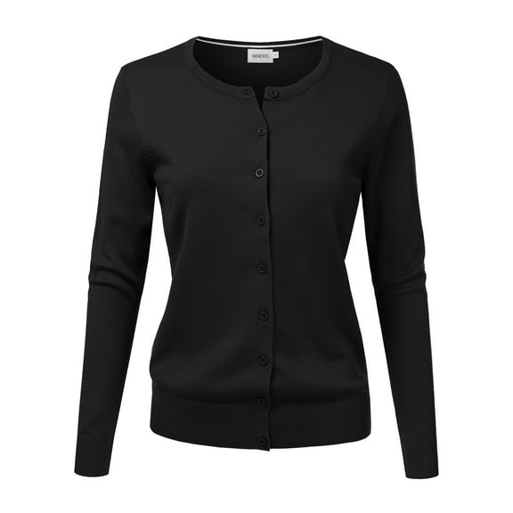 NINEXIS Womens Basic Crew Neck Long Sleeve Button Down Cardigan