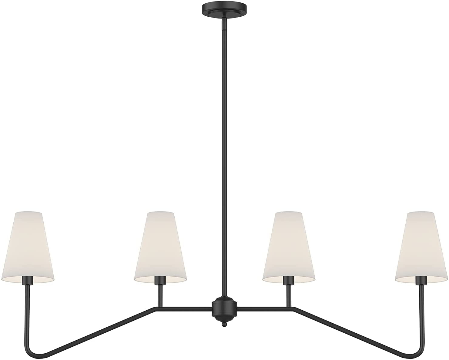 Matt Black 47" 4-Light Linear Island Chandelier with Linen Shades