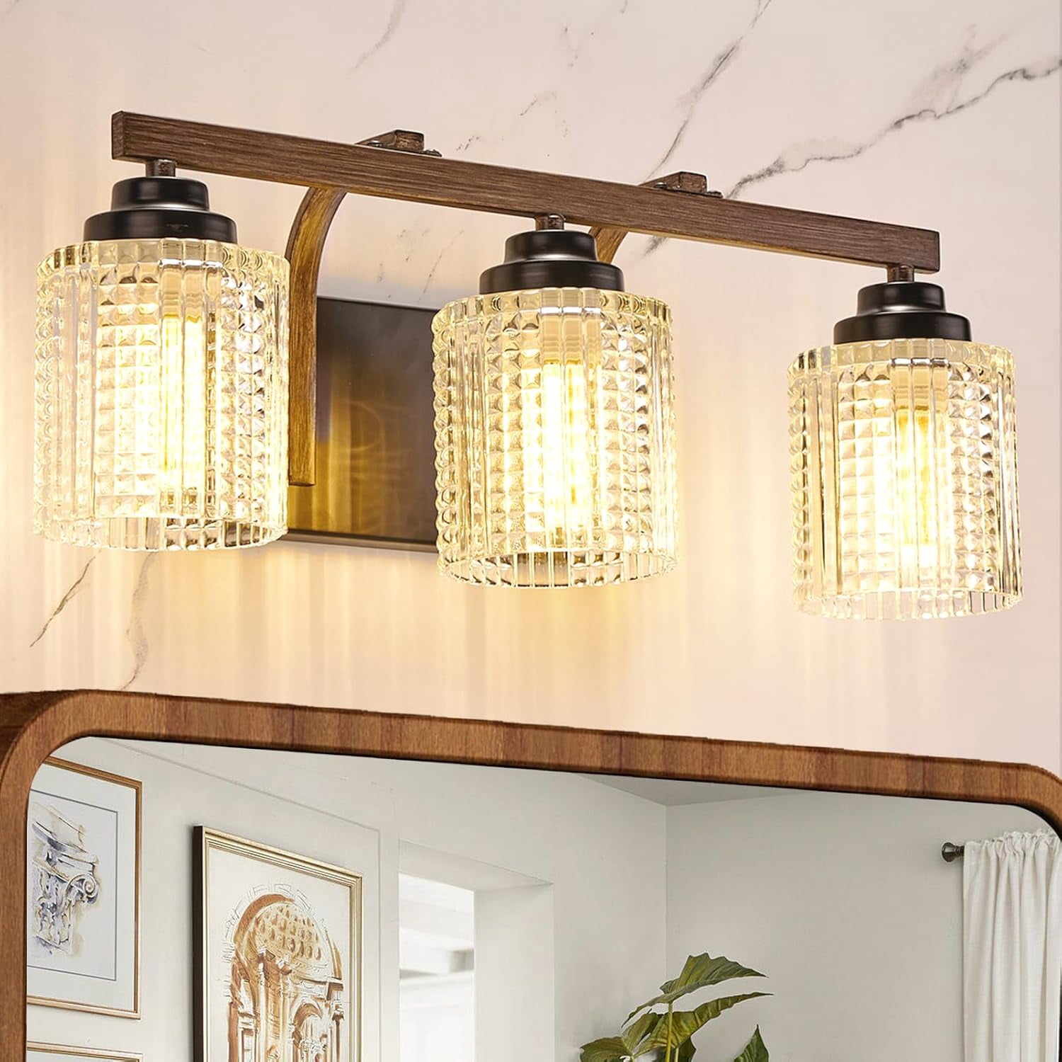 NING Farmhouse Bathroom Vanity Light Fixtures, 3-Light Crystal Bathroom ...
