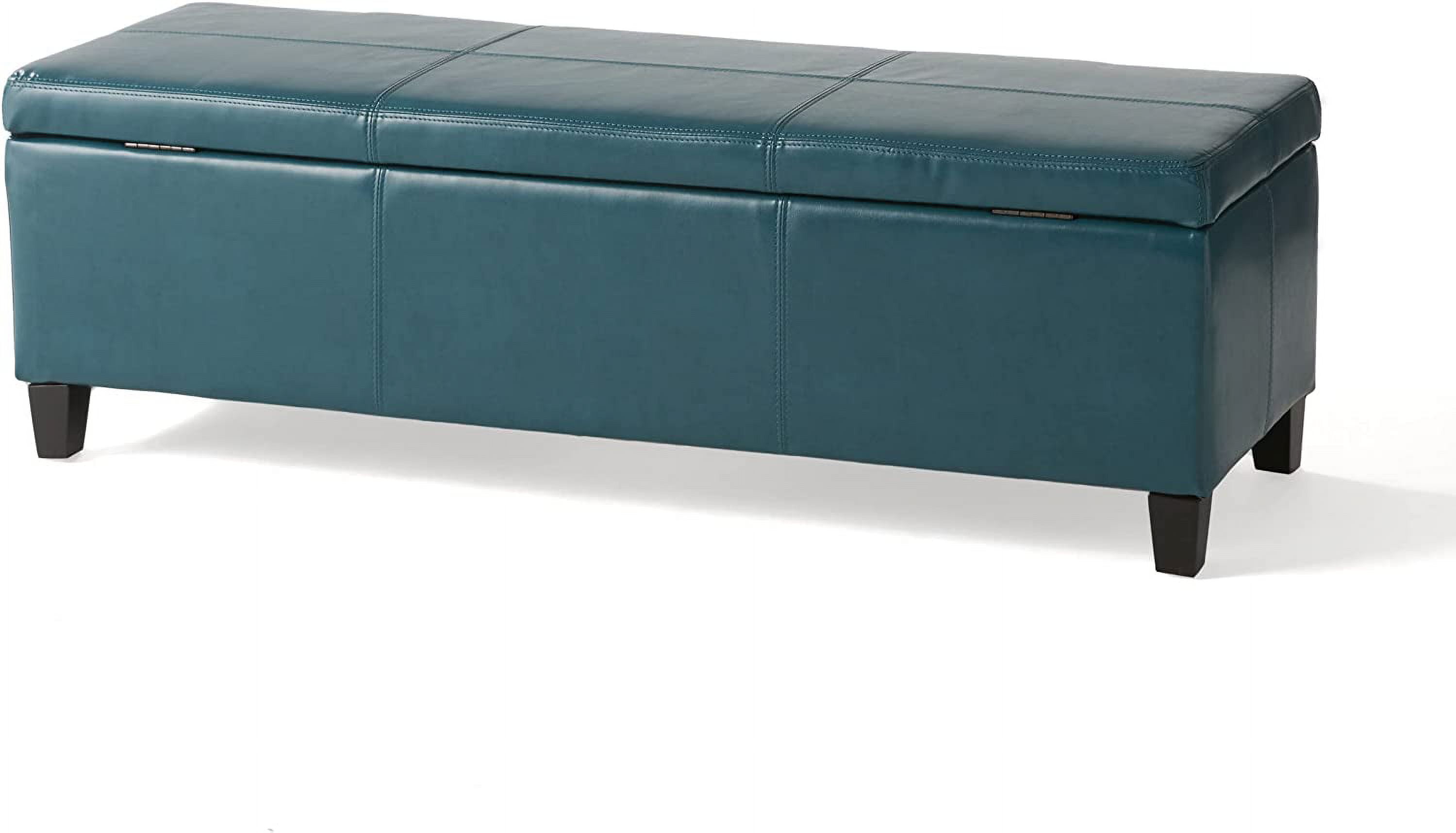 Teal Faux Leather Storage Ottoman Bench with Pine Legs
