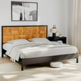 NING Madia Bed Frame, Mid Century King Bed Frame and Headboard with