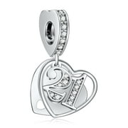NINGAN 21 Years of Love Forever & Always Dangle Charm for Pandora Bracelets 925 Sterling Silver Pendant Bead with Cubic Zirconia Birthday Jewelry Gifts for Women Wife Mom Girls Her