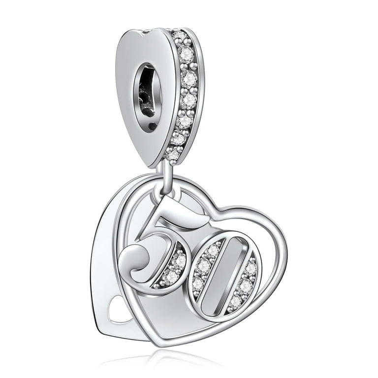 NINGAN 50 Years of Love Charm for Pandora Bracelets, 925 Silver