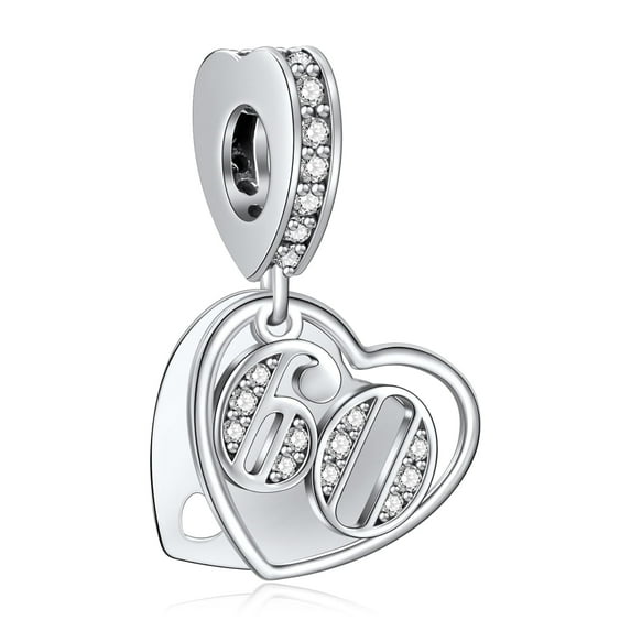 Erizteya 60 Years of Love Forever & Always Dangle Charm for Bracelets 925 Sterling Silver Pendant Bead with Cubic Zirconia Birthday Jewelry Gifts for Women Wife Moms Her