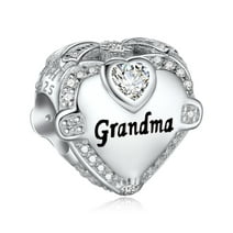 NINGAN I Love Grandma Charm for Pandora Bracelet - Mothers Day & Birthday Gifts for Women 925 Sterling Silver Heart Cubic Zirconia Bead for Necklace