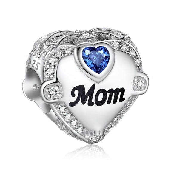 925 Sterling Silver Heart-Shaped Pendant, I Love Mom