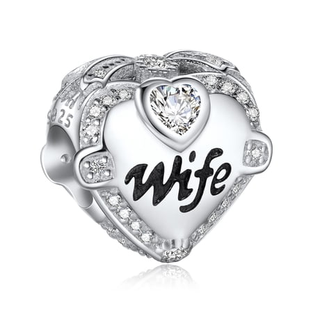 925 sterling silver heart-shaped pendant engraved with “wife,” perfect for pairing with a bracelet or necklace.