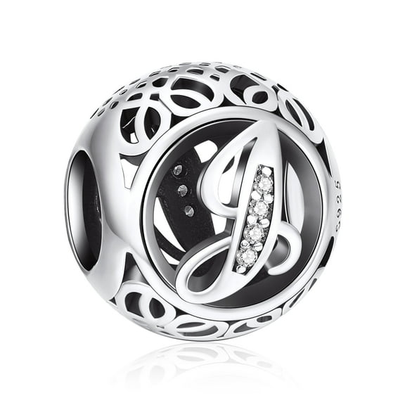 Erizteya J Letter Alphabet Charm 925 Sterling Silver A-Z Initial Beads Fits Europeans Bracelet and Necklace