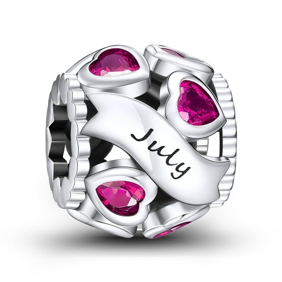 Erizteya 925 Sterling Silver Charm for Bracelets July Ruby Birthstone Women Bracelet Charms